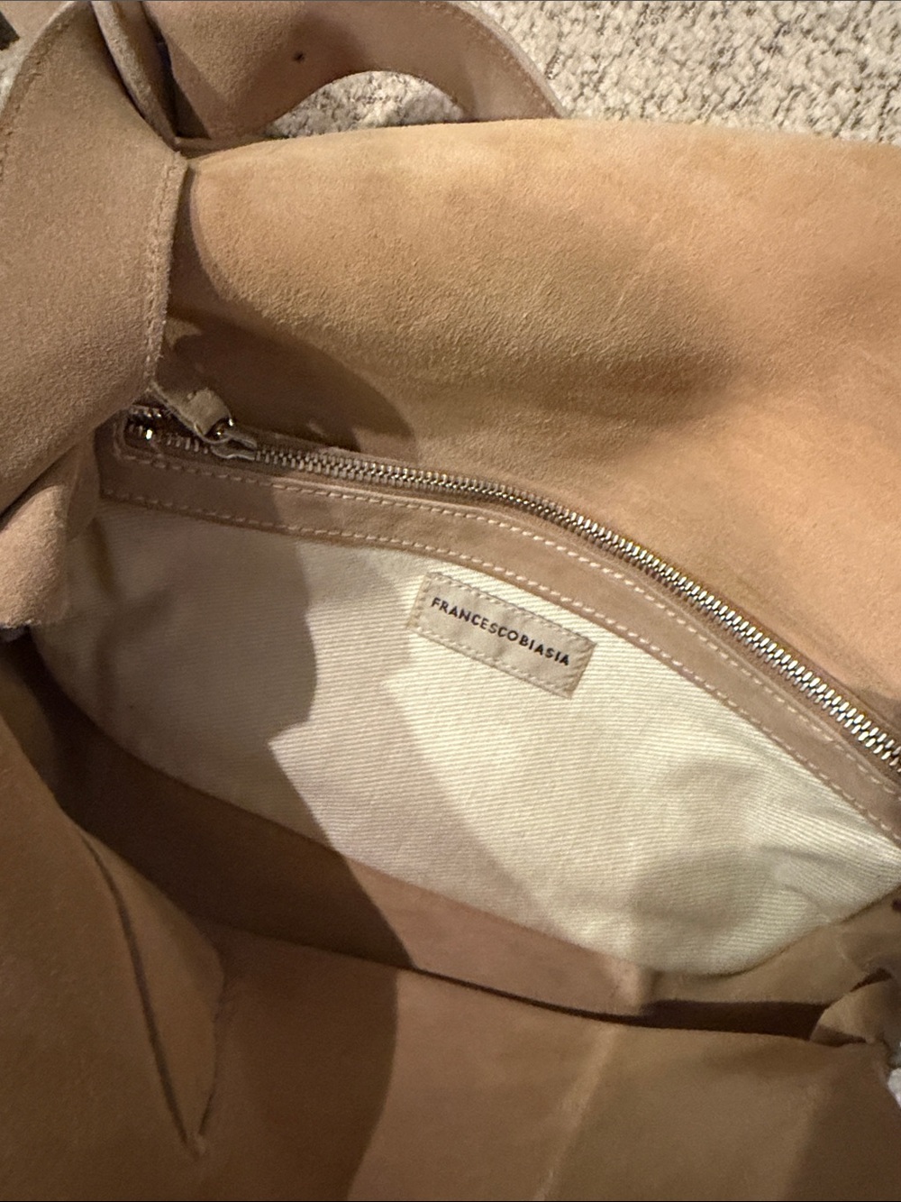 Francesco Biasia Suede Shoulder Bag Y2K Boho Minimalist Tan Hobo Purse - Picture 5 of 6